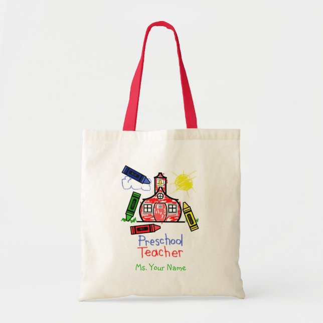 Sac préscolaire de professeur - école et crayons (Devant)