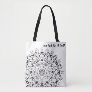 Sac réutilisable mandala de hibou noir et blanc