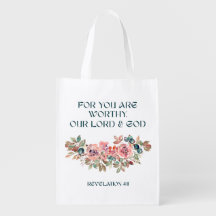 You Are Worthy — Watercolor Floral Grocery Bag