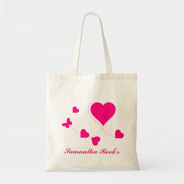 Sac rose de bibliothèque de coeurs de papillon (Devant)
