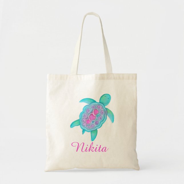 Sac rose de bibliothèque de coeurs de tortue (Devant)