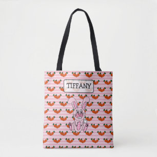 Sac rose personnalisé de lapin de Pâques de plai