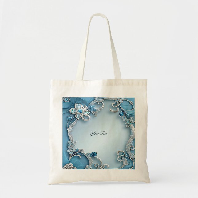 Sac Tote Fleuris Ornés Bleus (Devant)