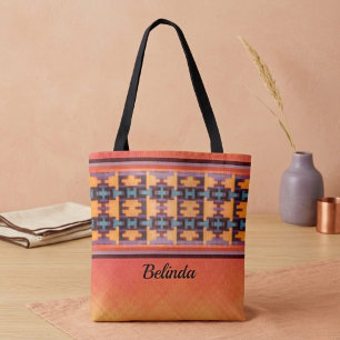 Sac tribal orange, violet, jaune et bleu abstrait