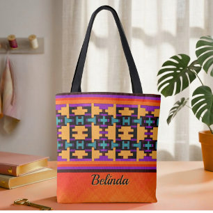 Sac tribal orange, violet, jaune et bleu abstrait