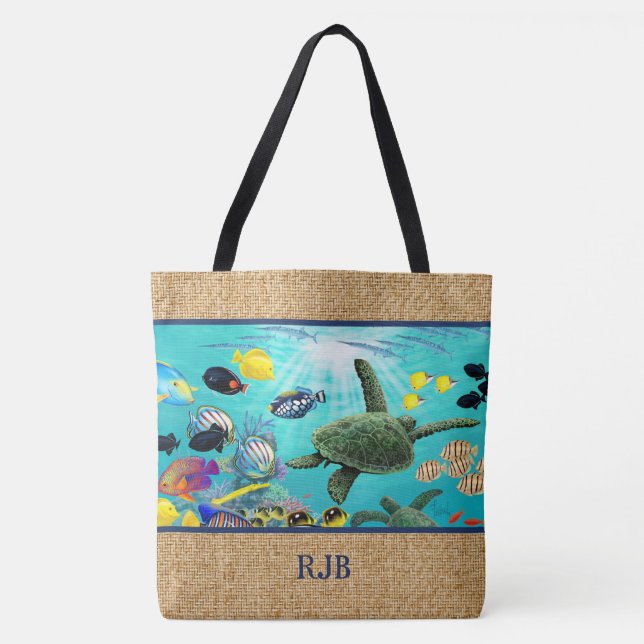 Sac tropical hawaïen de plage de monogramme de (Devant)