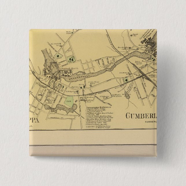 Saccarappa, Cumberland Mills, Washburn Village map 2 Inch Square Button (Front)
