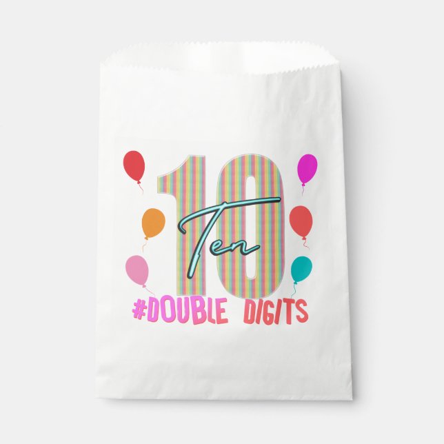 Sachets En Papier 10 Dix Chiffres Double Anniversaire Fille (Devant)
