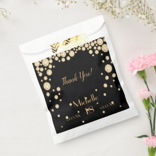 Sachets En Papier 18e anniversaire noir or merci diamants