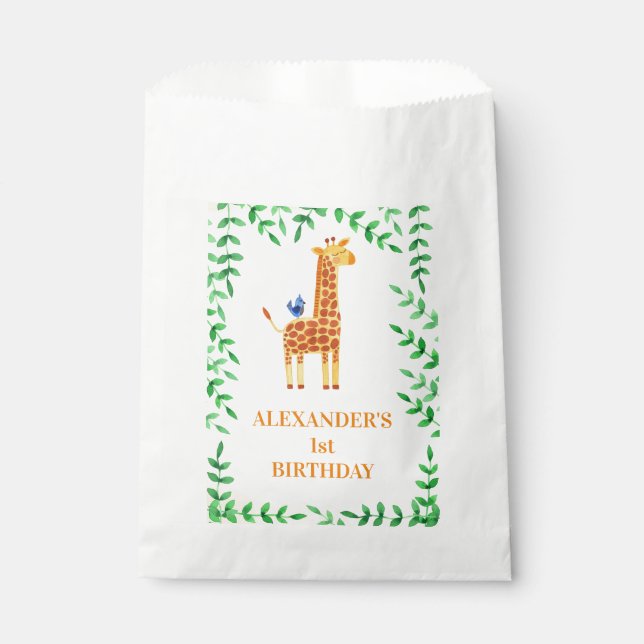Sachets En Papier 1er anniversaire mignonne Giraffe & Bird Whimsical (Devant)