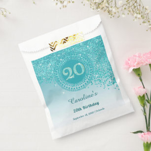 Sachets En Papier 20e Anniversaire Paillettes Bleu Sarcelle Or