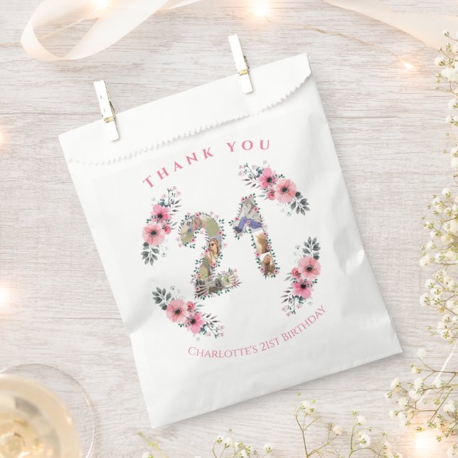 Sachets En Papier 21e anniversaire Photo Collage Rose Fleur Fille Bl (Coupé)