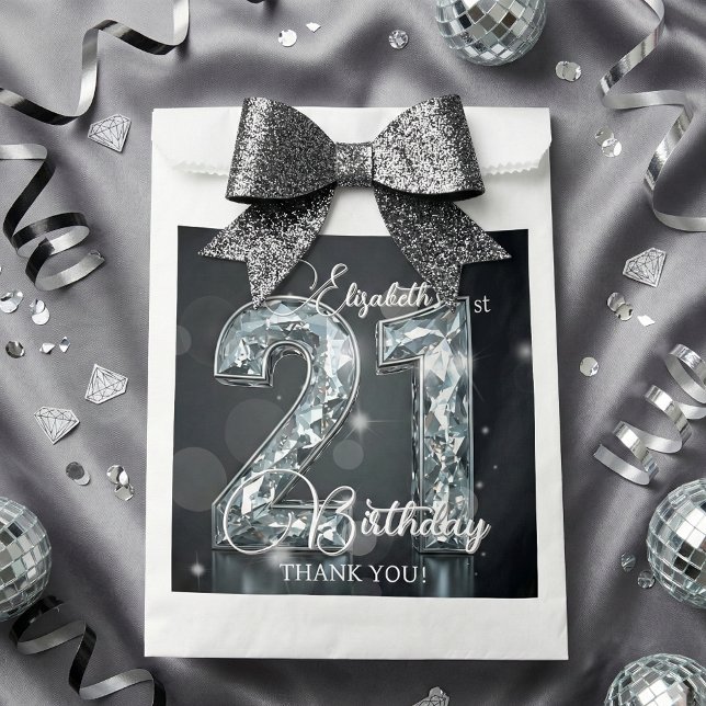 Sachets En Papier 21st Birthday Silver Diamonds Glam Black Thank You (Créateur téléchargé)