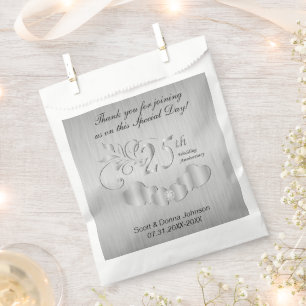 Sachets En Papier 25e Mariage d'argent Anniversaire Favor Sac