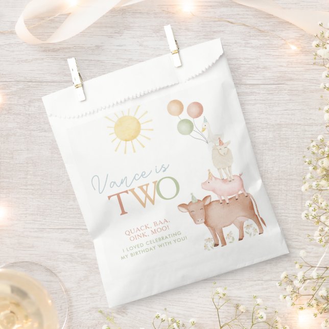 Sachets En Papier 2e anniversaire Animaux de ferme Barnyard Party Bo (Coupé)
