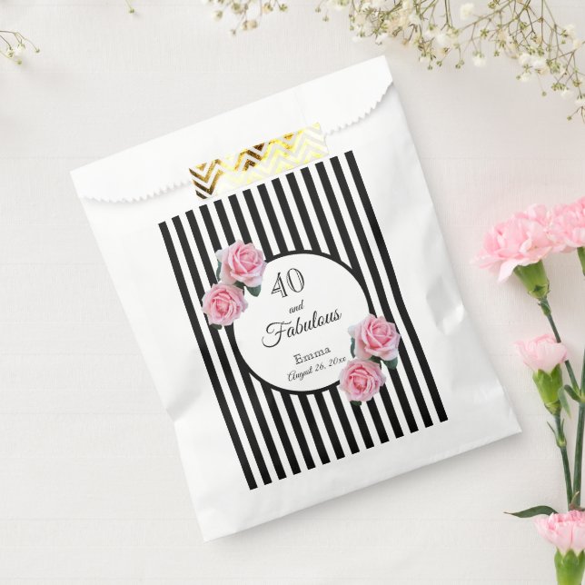 Sachets En Papier 40 fabuleux floraux roses rayures noires nom fête (Scellé)