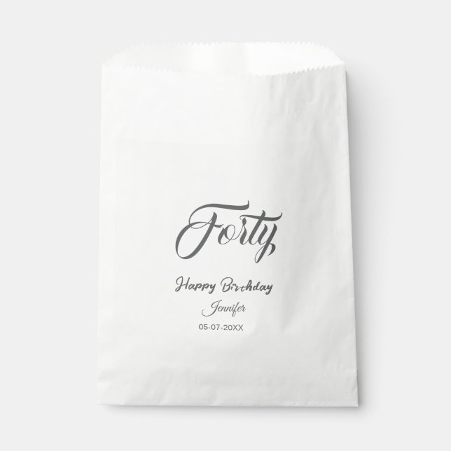 Sachets En Papier 40th forty letterbirthday add name date year gray  (Devant)