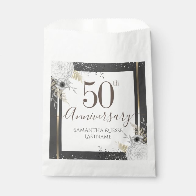Sachets En Papier 50e anniversaire de Mariage Sac de préférence flor (Devant)