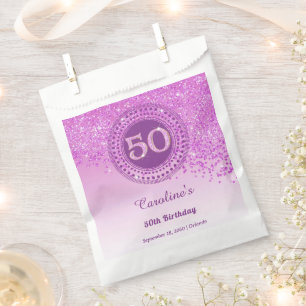 Sachets En Papier 50e Anniversaire Paillettes Rose Or Brillantes