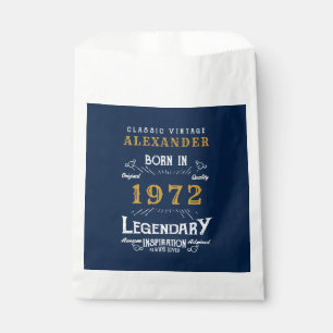 Sachets En Papier 50th Birthday 1972 Blue Gold Ajouter le nom Retro