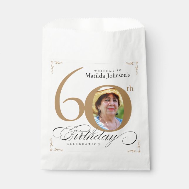 Sachets En Papier 60e anniversaire Elegant Gold White Calligraphie P (Devant)