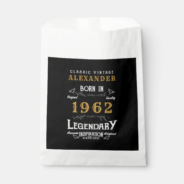 Sachets En Papier 60th Birthday 1962 Black Gold Ajouter Nom Retro (Devant)