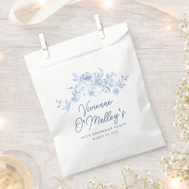 Sachets En Papier 80th Birthday Party Dusty Blue Rose Floral Custom (Coupé)