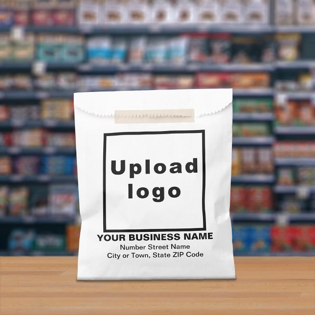 Sachets En Papier Adresse professionnelle sur sac de papier blanc (White paper bag with your business logo, name and address displayed in a store)