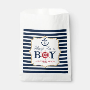 Sachets En Papier Ahoy C'est un garçon Baby shower bleu marine nauti
