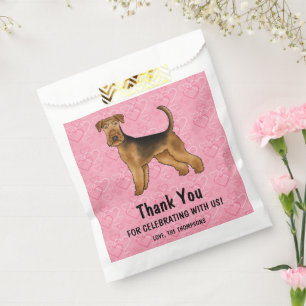 Sachets En Papier Airedale Terrier Chien Avec Coeurs Rose Merci
