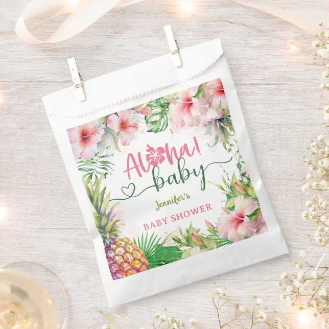 Sachets En Papier Aloha Baby shower Tropical Luau Girl rose (Coupé)