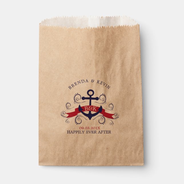 Sachets En Papier Ancre de bateau nautique bleu marine et rouge (Devant)