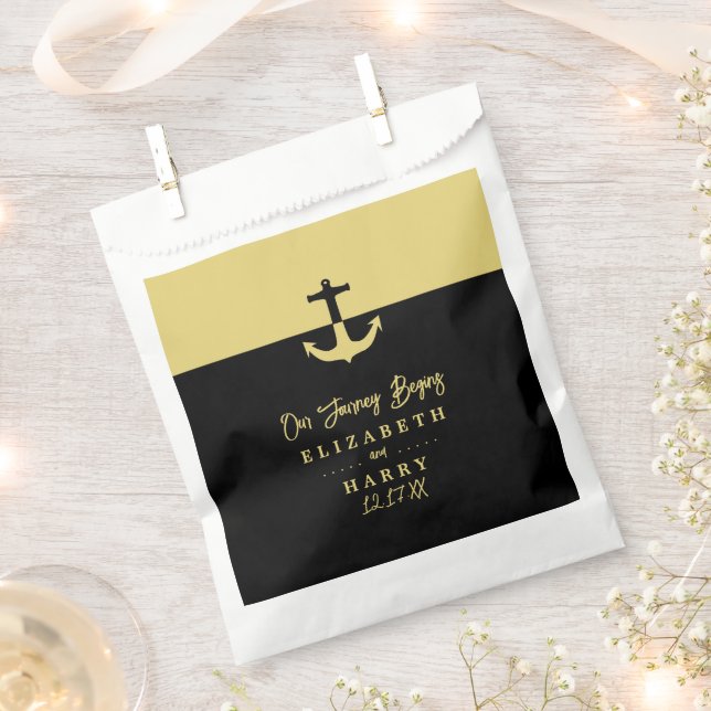 Sachets En Papier Ancre nautique - Black Gold - Mariage plage (Coupé)