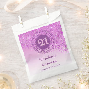 Sachets En Papier Anniversaire 21 ans Paillettes Rose Or Brillante