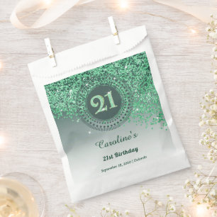 Sachets En Papier Anniversaire 21 ans Paillettes vertes dorées sci