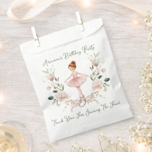 Sachets En Papier Anniversaire Ballerine Aquarelle Ruban Rose