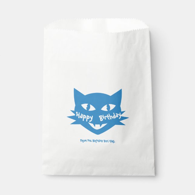 Sachets En Papier Anniversaire de fête de traitement sac BLEU Chat (Devant)
