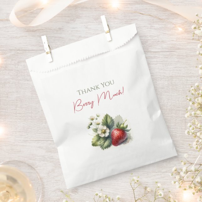 Sachets En Papier Anniversaire de la fraise "Merci Berry Many" (Coupé)