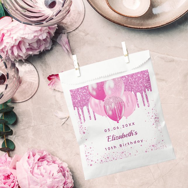 Sachets En Papier Anniversaire fête rose blanc parties scintillant b (Créateur téléchargé)
