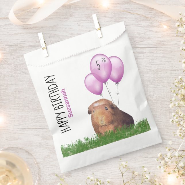 Sachets En Papier Anniversaire Personnalisé Cochon Ballons pourpres  (Coupé)