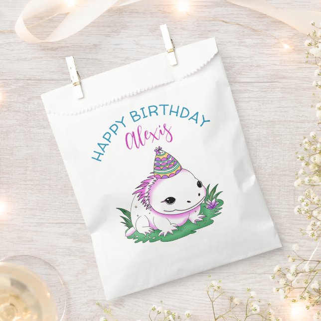 Sachets En Papier Anniversaire Personnalisé Fille Axolotl Thème (Coupé)