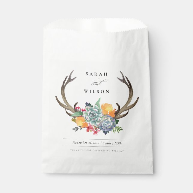 SACHETS EN PAPIER ANTLER BOHEMIAN ALLURE MARIAGE FLORAL SUCCULENT (Devant)
