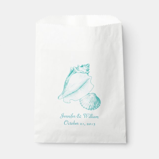 Sachets En Papier Aqua Seashells Mariage Favor Sac (Devant)
