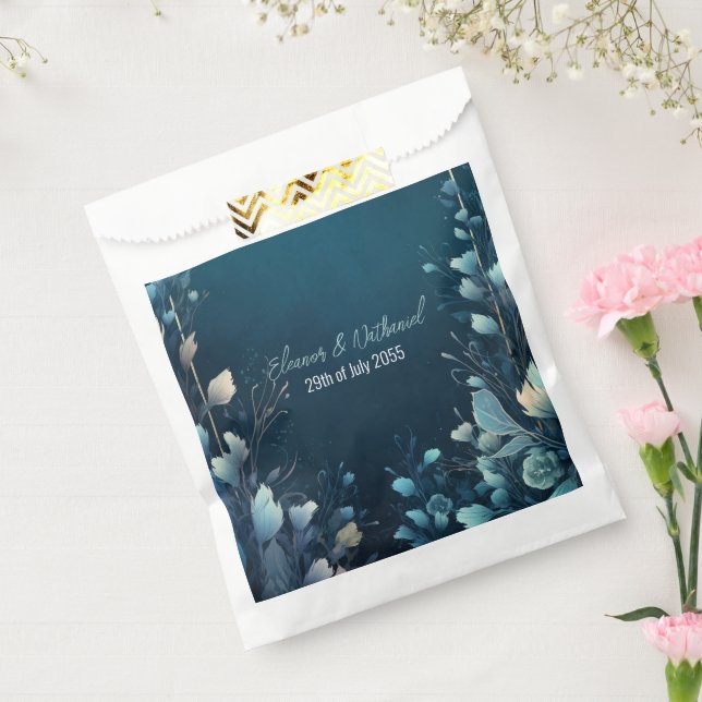 Sachets En Papier Aquamarine foncée et Mariage Floral bleu Turquoise (Scellé)