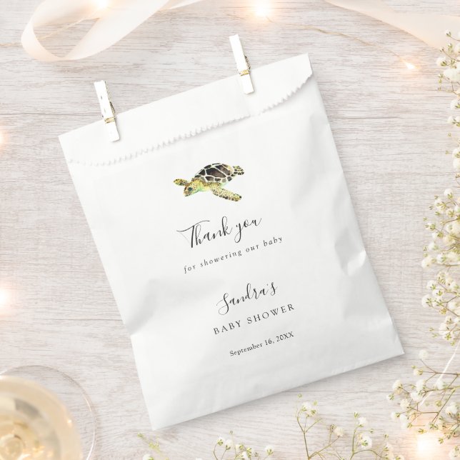 Sachets En Papier Aquarelle Baby shower tortue de mer Personnalisé F (Coupé)