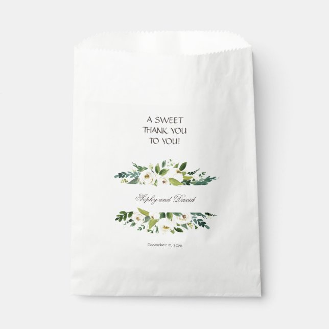 Sachets En Papier Aquarelle blanc MERCI de cadre de fleurs (Devant)