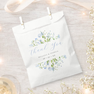 Sachets En Papier Aquarelle bleu clair Merci Floral Mariage