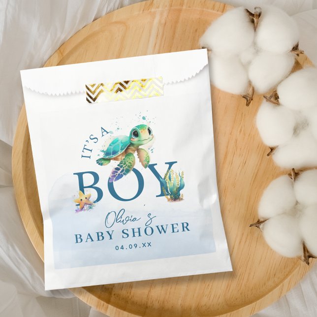 Sachets En Papier Aquarelle bleue sous le Baby shower marin (Blue Watercolor Under the Sea Baby Shower Favor Bag)
