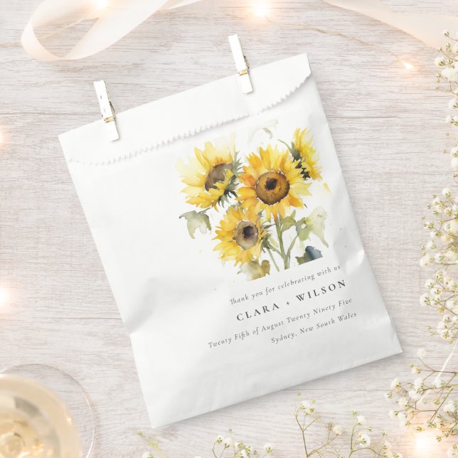 Sachets En Papier Aquarelle Boho minimale Tournesol Mariage rustique (Coupé)