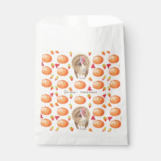 Sachets En Papier Aquarelle Citrouille Turquie Motif Thanksgiving (Devant)
